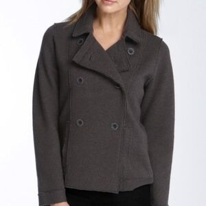 EILEEN FISHER Gray Merino Wool Double Breasted Pea Jacket Coat Pockets Sz Small